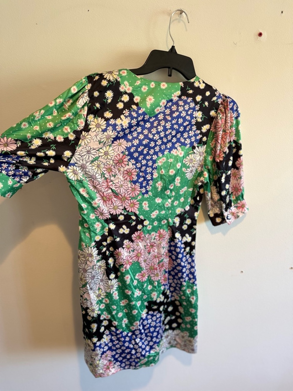 Anthropologie En Saison Floral Patchwork Colorful Mini Dress Small Spring Satin - Picture 6 of 8